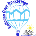 Logo for "Balloons Over Rockbridge" with drawing of a hot air balloon floating over mountains.