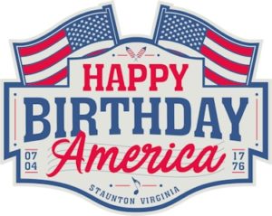 Logo for Happy Birthday America celebration in Staunton VA