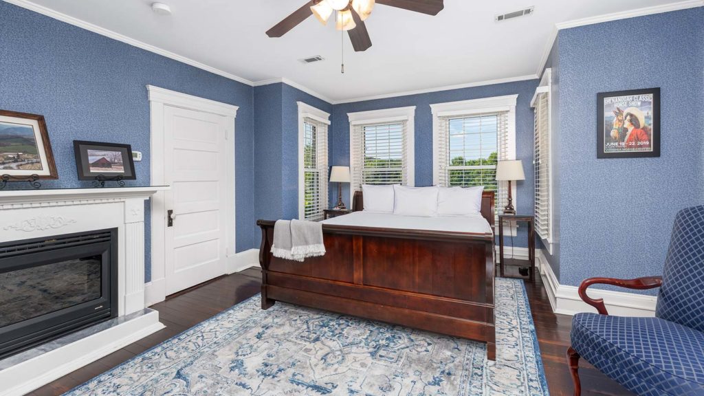 A beautiful Blue guest room at our Bed and Breakfast in Virginia, where you can enjoy all of the best things to do in Staunton This winter