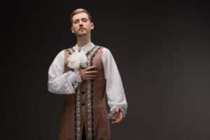 Actor in costume at American Shakespeare Center.