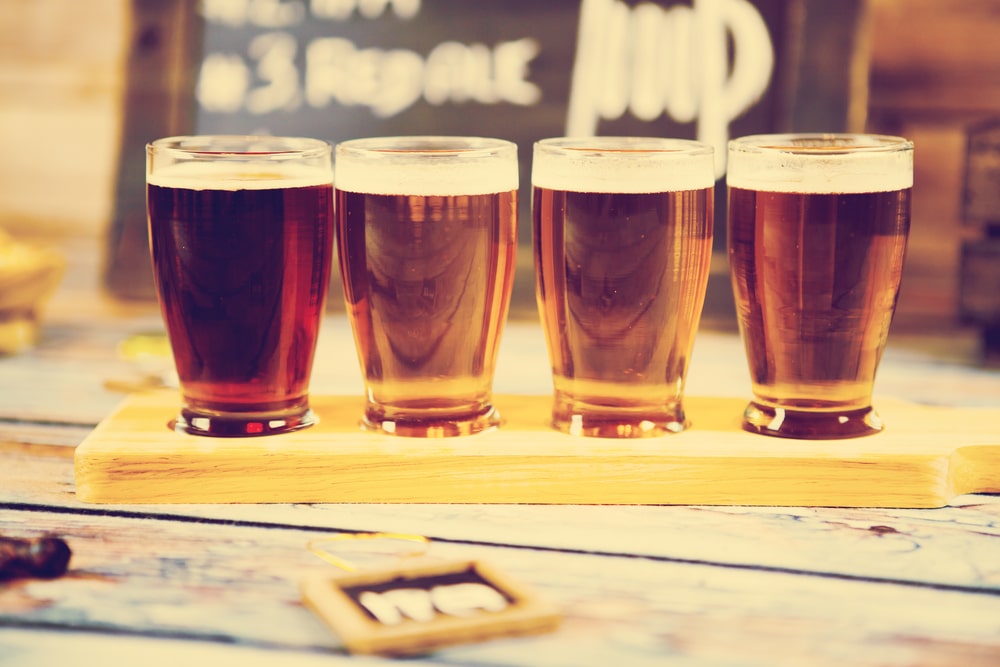 A flight of beer at one of the breweries in Lexington, VA