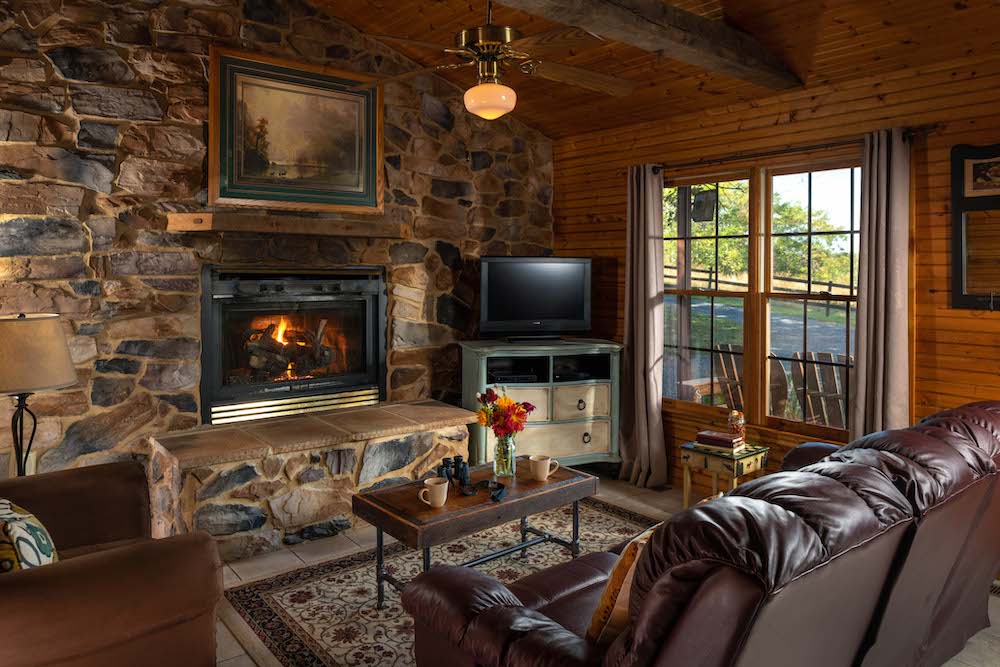 Fireplace in one of our romantic cabins in Virginia